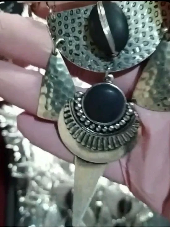 Bijoux Stella Silver Black Hammer Statement Layered Necklace Earring SET NEW - Picture 13 of 16